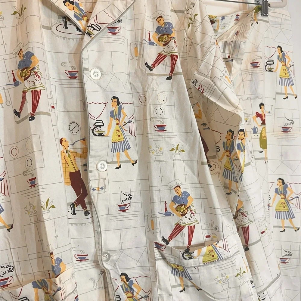 Shadow Boxer Collection NYC Pajama Set Large Kitchen Print Novelty Button Down - Picture 4 of 11